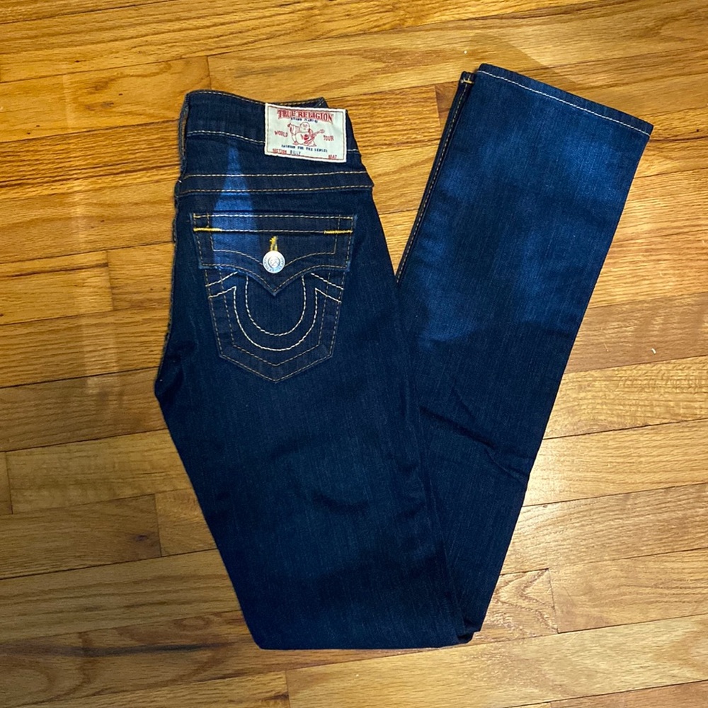 True Religion lowrise dark washed jeans “Billy”